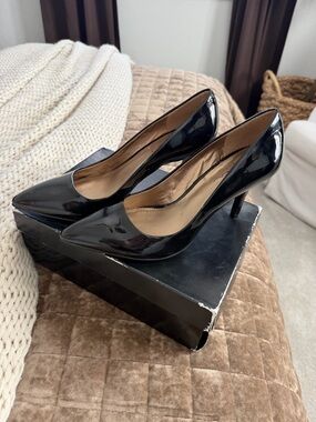 BCBGeneration Black Patent Pointed-Toe Pumps